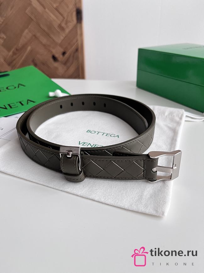 Bottega Veneta Watch Belt Calfskin Green Silver 2.5cm - 1