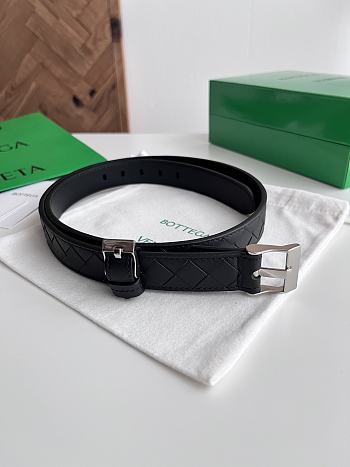 Bottega Veneta Watch Belt Calfskin Black Silver 2.5cm