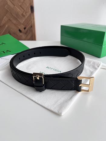 Bottega Veneta Watch Belt Calfskin Black Gold 2.5cm