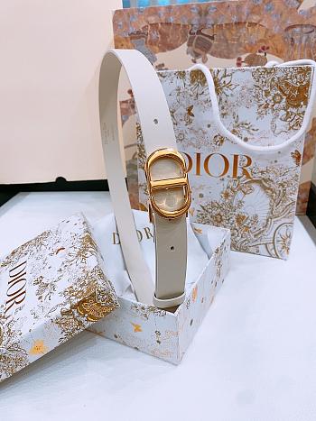 Dior 30 Montaigne Belt Gold Tone and White Smooth Calfskin 2.5cm