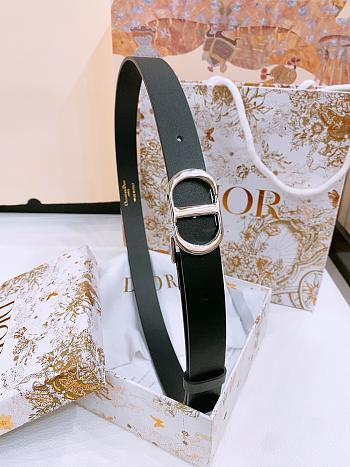 Dior 30 Montaigne Belt Silver Tone and Black Smooth Calfskin 2.5cm