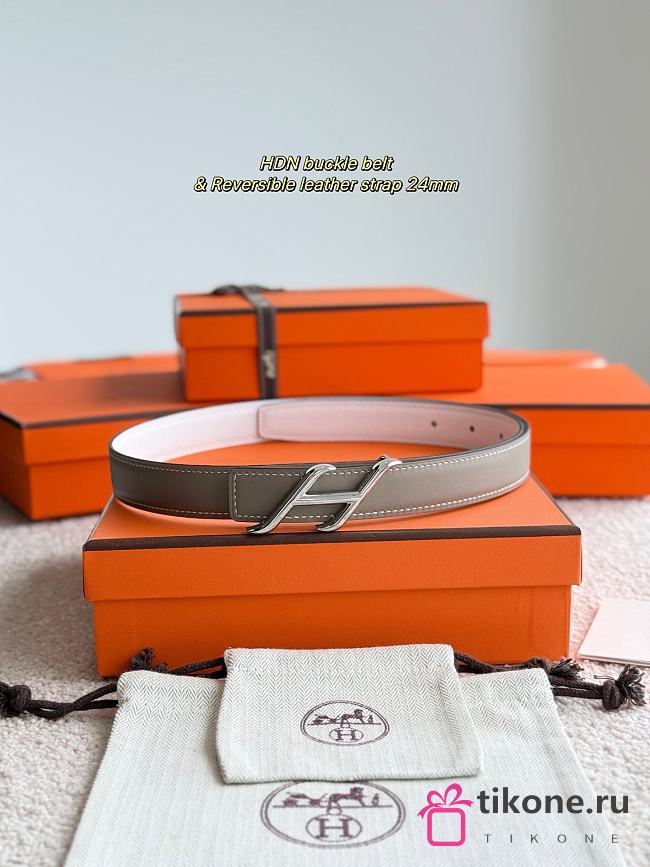 Hermes Fibbia Da Cintura HDN & Pelle Reversibile Per Cintura 24mm Gray/ White Silver - 1