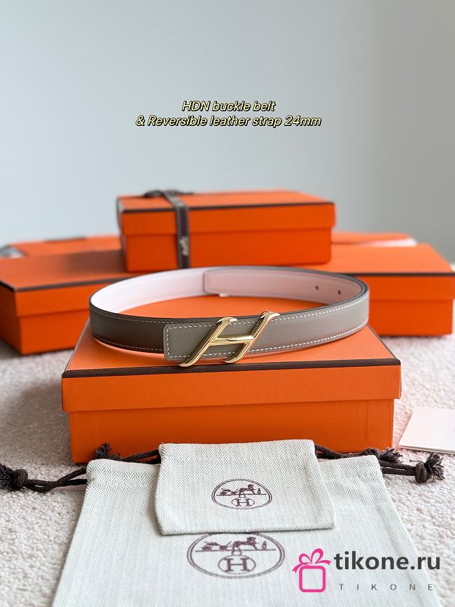 Hermes Fibbia Da Cintura HDN & Pelle Reversibile Per Cintura 24mm Gray/ White Gold - 1