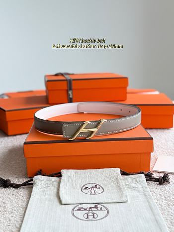 Hermes Fibbia Da Cintura HDN & Pelle Reversibile Per Cintura 24mm Gray/ White Gold