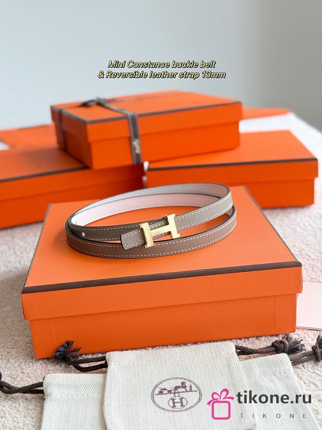 Hermes Mini Constance Bucket Belt & Reversible Leather Strap 13mm Gray/ White Gold - 1