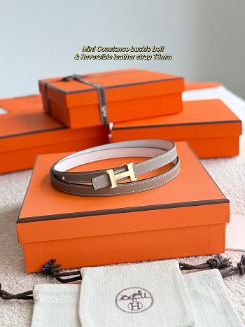 Hermes Mini Constance Bucket Belt & Reversible Leather Strap 13mm Gray/ White Gold