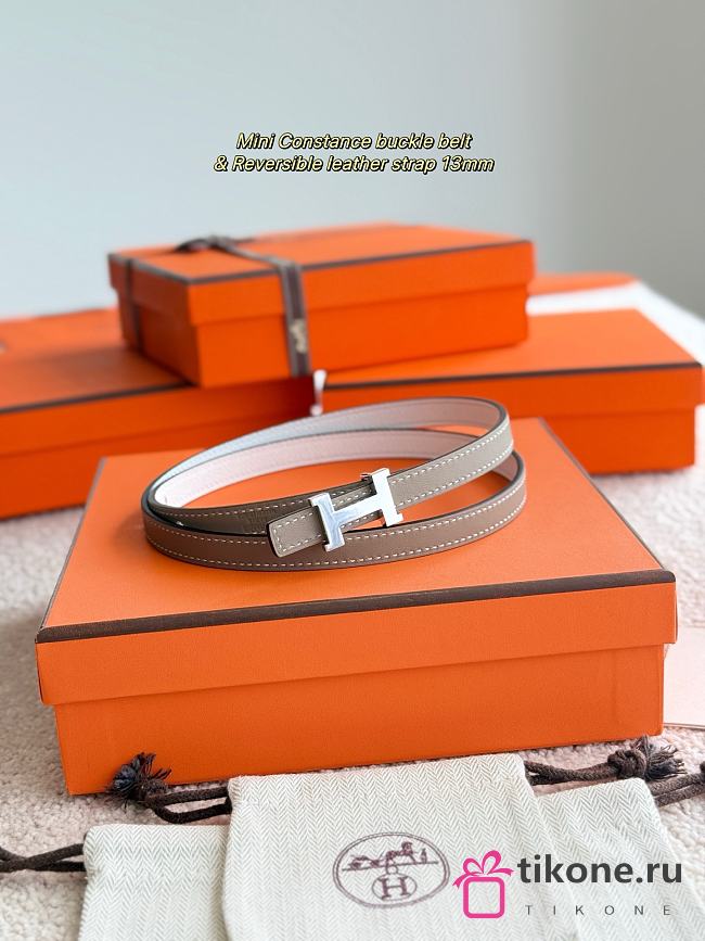 Hermes Mini Constance Bucket Belt & Reversible Leather Strap 13mm Gray/ White Silver - 1