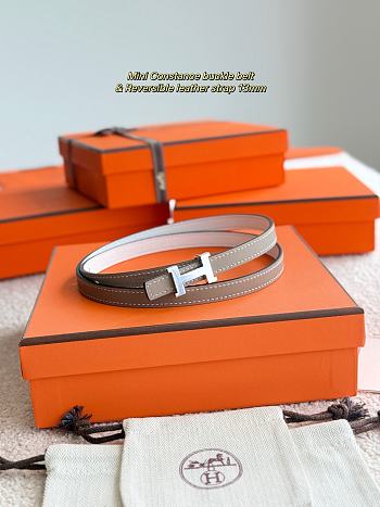 Hermes Mini Constance Bucket Belt & Reversible Leather Strap 13mm Gray/ White Silver