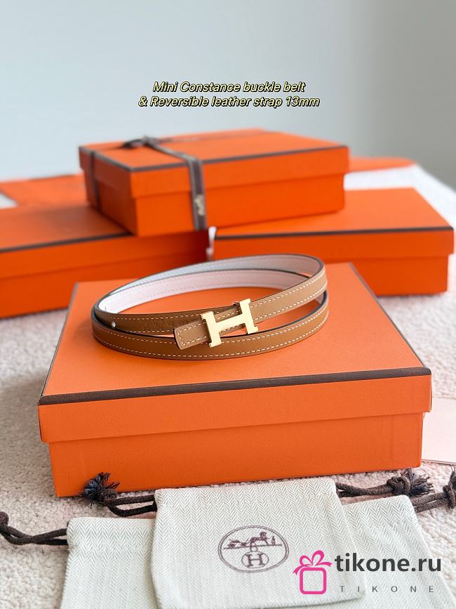 Hermes Mini Constance Bucket Belt & Reversible Leather Strap 13mm Brown/ White Gold  - 1