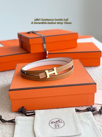 Hermes Mini Constance Bucket Belt & Reversible Leather Strap 13mm Brown/ White Gold 