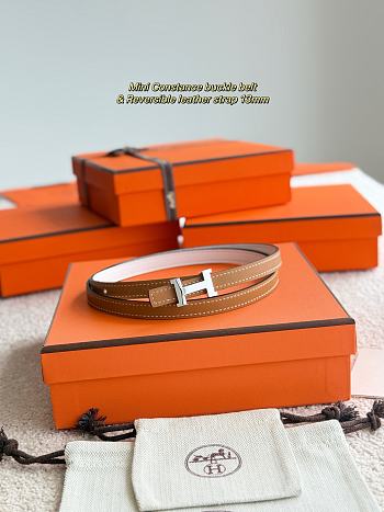 Hermes Mini Constance Bucket Belt & Reversible Leather Strap 13mm Brown/ White Silver