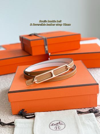 Hermes Roulis Bucket Belt & Reversible Leather Strap 13mm Brown/ White Gold