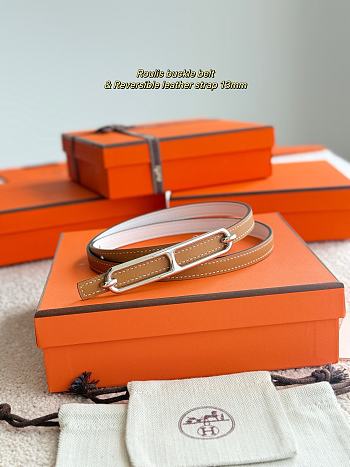 Hermes Roulis Bucket Belt & Reversible Leather Strap 13mm Brown/ White Silver