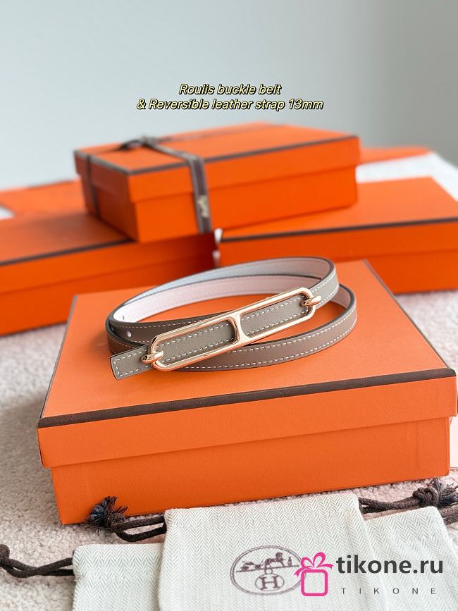 Hermes Roulis Bucket Belt & Reversible Leather Strap 13mm Gray/ White Gold - 1