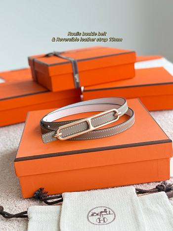 Hermes Roulis Bucket Belt & Reversible Leather Strap 13mm Gray/ White Gold