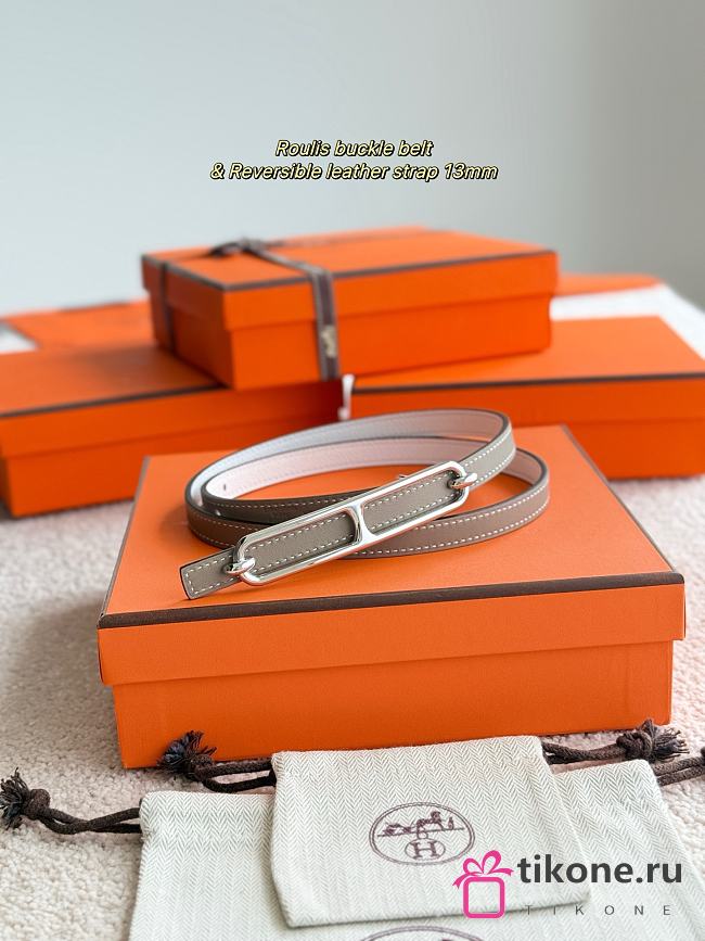 Hermes Roulis Bucket Belt & Reversible Leather Strap 13mm Gray/ White Silver - 1