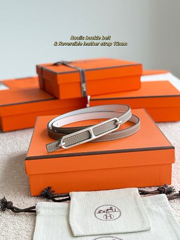 Hermes Roulis Bucket Belt & Reversible Leather Strap 13mm Gray/ White Silver
