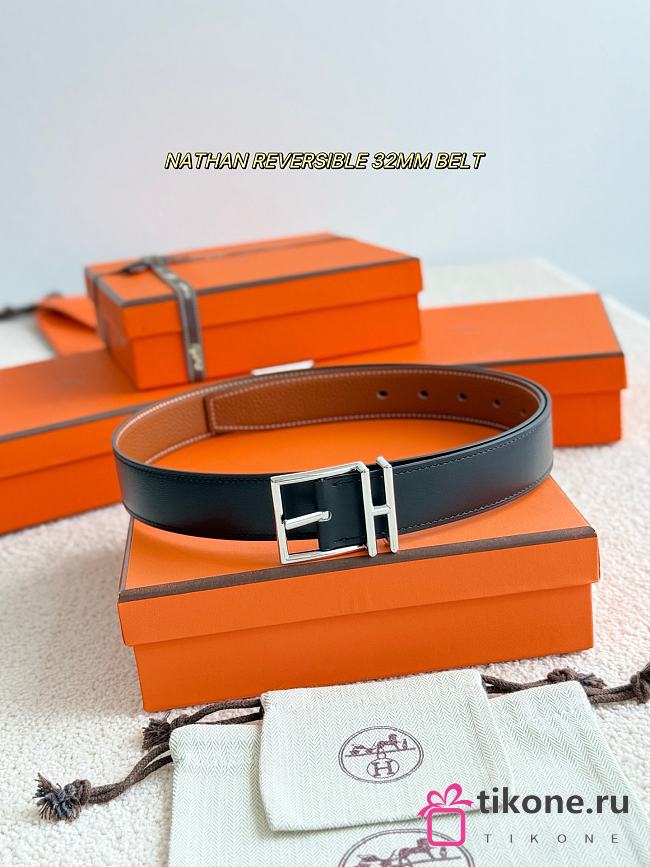 Hermes Nathan Reversible 32mm Belt Black/ Brown - 1