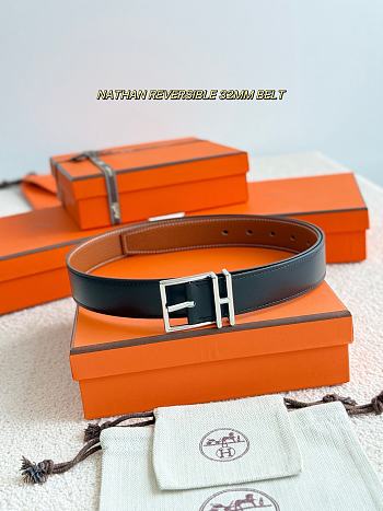 Hermes Nathan Reversible 32mm Belt Black/ Brown