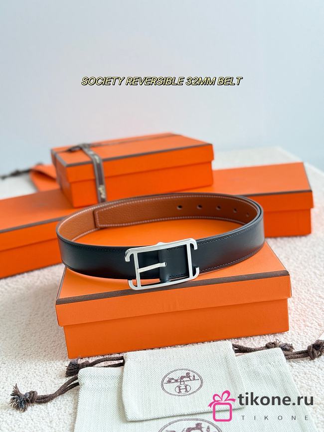 Hermes Society Reversible 32mm Belt Black/ Brown - 1
