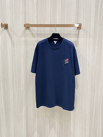 Loewe Rose Flower Embroidered T- Shirt Navy Blue