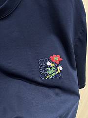 Loewe Rose Flower Embroidered T- Shirt Navy Blue - 6