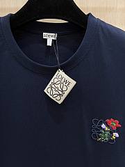 Loewe Rose Flower Embroidered T- Shirt Navy Blue - 4