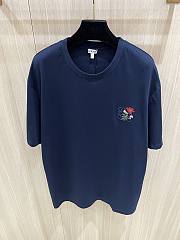Loewe Rose Flower Embroidered T- Shirt Navy Blue - 5
