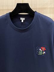 Loewe Rose Flower Embroidered T- Shirt Navy Blue - 2