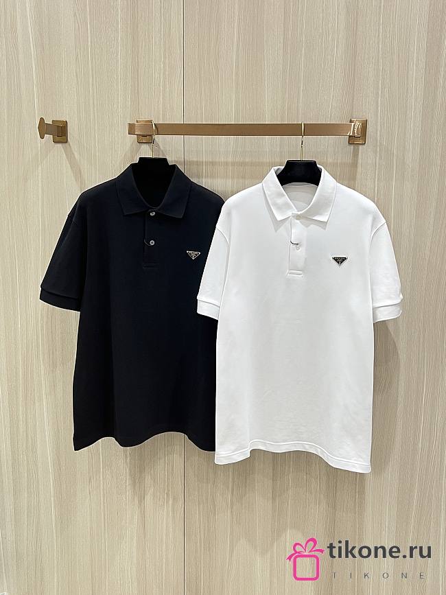 Prada Classic Triangle Logo Polo Shirt White/Black - 1