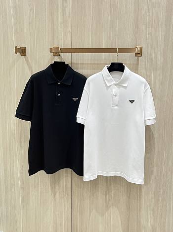 Prada Classic Triangle Logo Polo Shirt White/Black