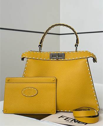 Fendi Peekaboo ISeeU Meidum Multicolour Sage Selleria Bag Yellow - 33×12×25cm