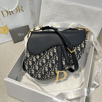 Medium Soft Saddle Bag with Strap Blue Dior Oblique Jacquard and Smooth Calfskin - 24x20x7cm