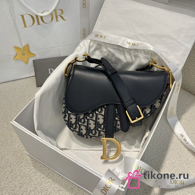Dior Mini Soft Saddle Bag with Strap Blue Dior Oblique Jacquard and Smooth Calfskin - 20x14x6cm - 1