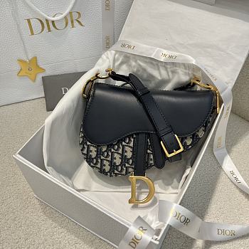 Dior Mini Soft Saddle Bag with Strap Blue Dior Oblique Jacquard and Smooth Calfskin - 20x14x6cm