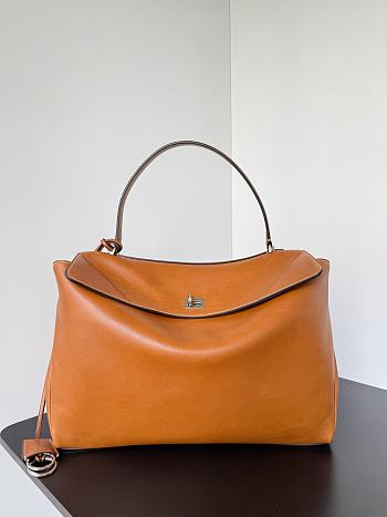 Balenciaga Rodeo Handbag Large in Tan Cowboy Vegetal Lambskin Aged Silver Hardware - 40x30x13cm