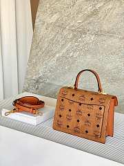 MCM Small Tracy Satchel in Visetos Cognac - 21x8x17cm - 4
