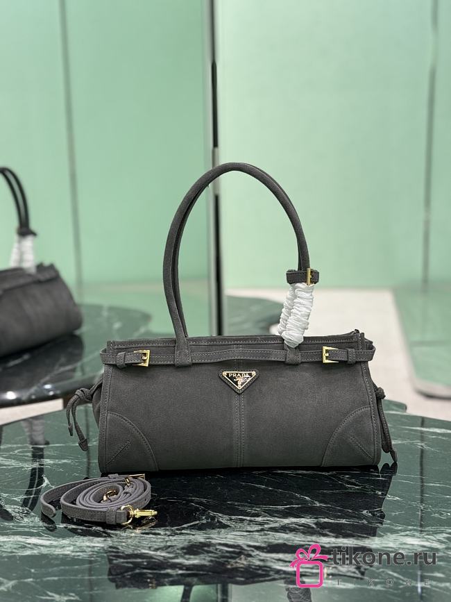 Prada Medium Suede Handbag Gray 1BA426 - 32x15.5x12cm - 1