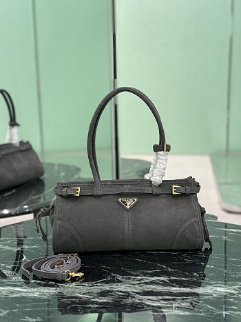 Prada Medium Suede Handbag Gray 1BA426 - 32x15.5x12cm