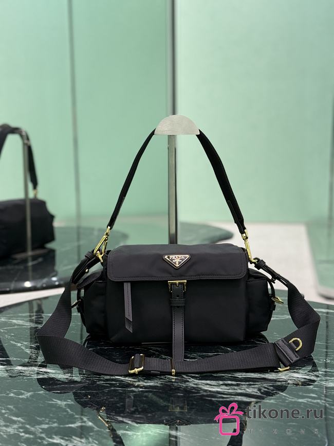 Prada Explore Medium Re-nylon Shoulder Bag With Flap Black 1BD394 - 30x14x10cm - 1