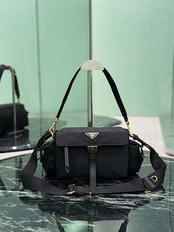 Prada Explore Medium Re-nylon Shoulder Bag With Flap Black 1BD394 - 30x14x10cm