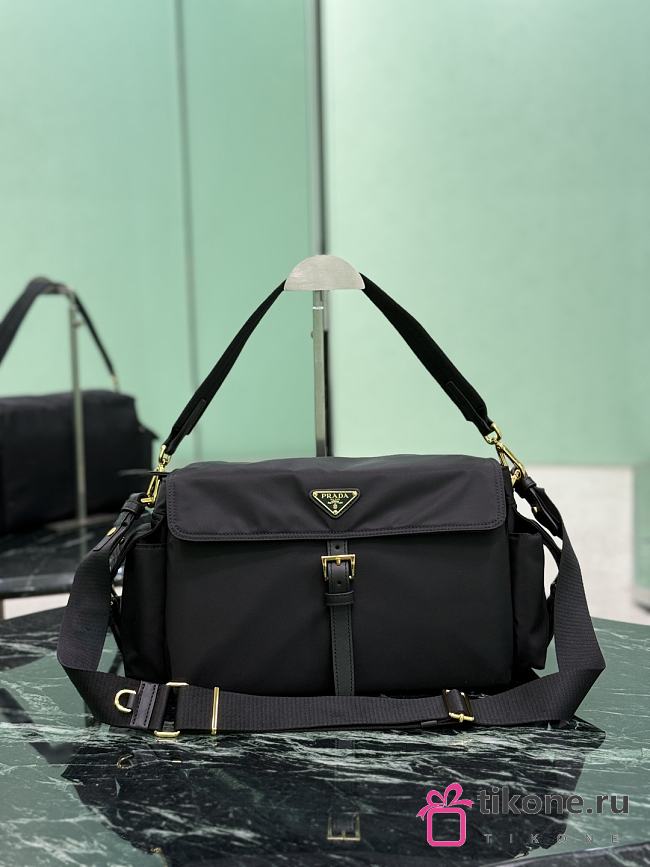 Prada Explore Large Re-nylon Shoulder Bag With Flap Black 1BD391 - 37.5x19x12cm - 1