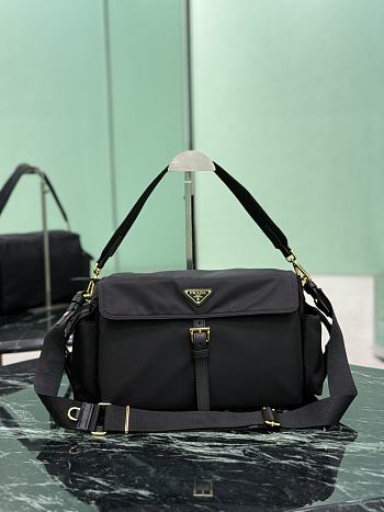 Prada Explore Large Re-nylon Shoulder Bag With Flap Black 1BD391 - 37.5x19x12cm