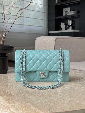 Chanel Classic Baby Blue Lamskin Silver Hardware Bag - 15.5×25.5×6.5cm