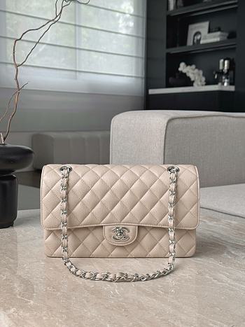 Chanel Classic Light Beige Caviar Silver Hardware Bag - 15.5×25.5×6.5cm