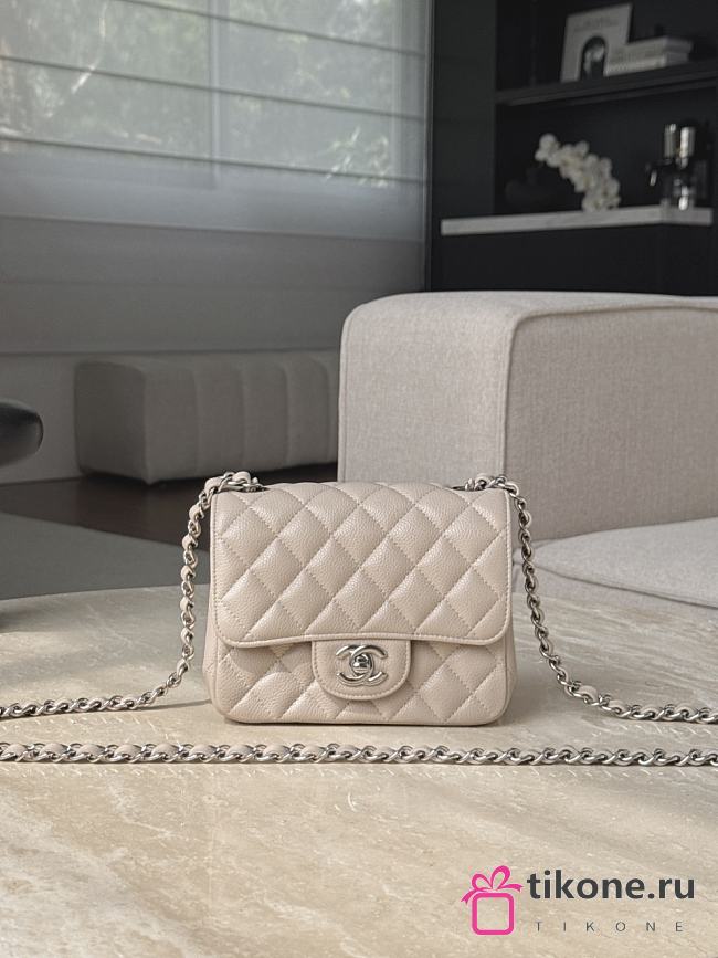 Chanel Classic Flap Light Beige Silver Hardware - 13.5x17x8cm - 1