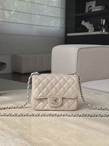 Chanel Classic Flap Light Beige Silver Hardware - 13.5x17x8cm