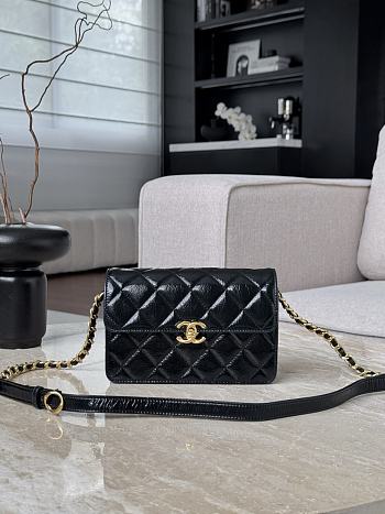 Chanel Flap Shiny Lambskin & Gold Plated Metal Black - 12x19.5x5cm