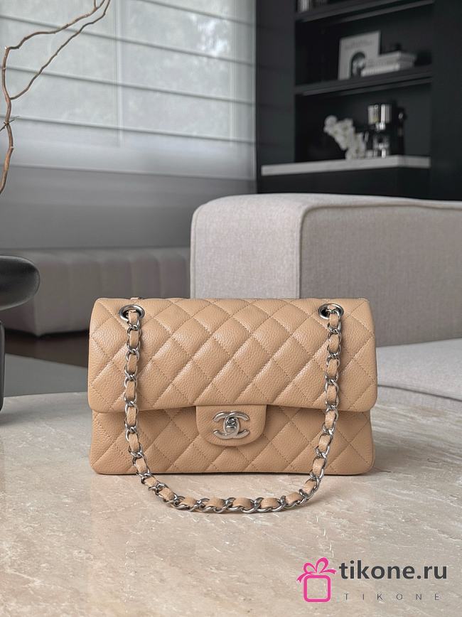 Chanel Classic Dark Beige Caviar Silver Hardware Bag - 14.5x23x6cm - 1