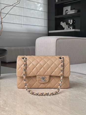 Chanel Classic Dark Beige Caviar Silver Hardware Bag - 14.5x23x6cm
